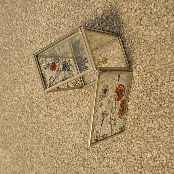 Vintage 1980s DML Stained Glass Mirror Trinket Box Flower Hand Design - Picture 3 of 4